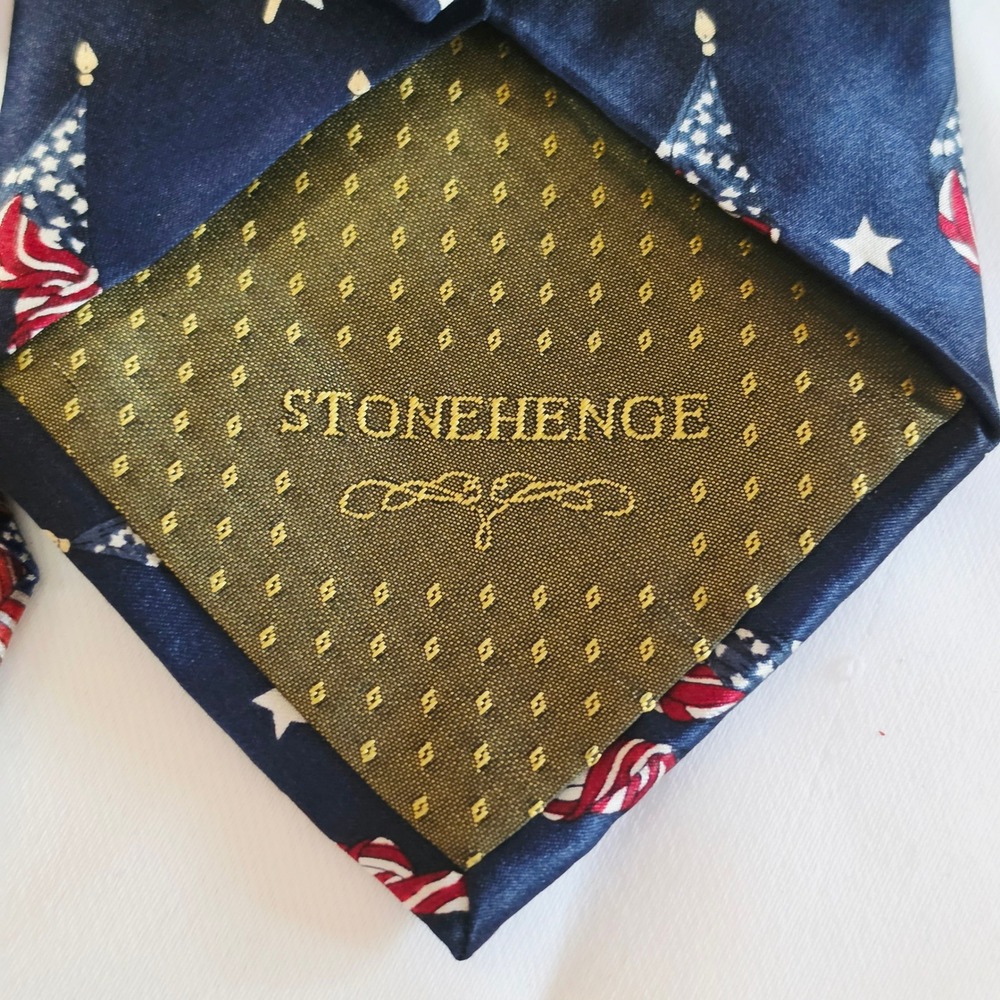 Umberto Bossi & Stonehenge Necktie Men OS Blue Red American Flag Silk Lot 2pc - Picture 6 of 9